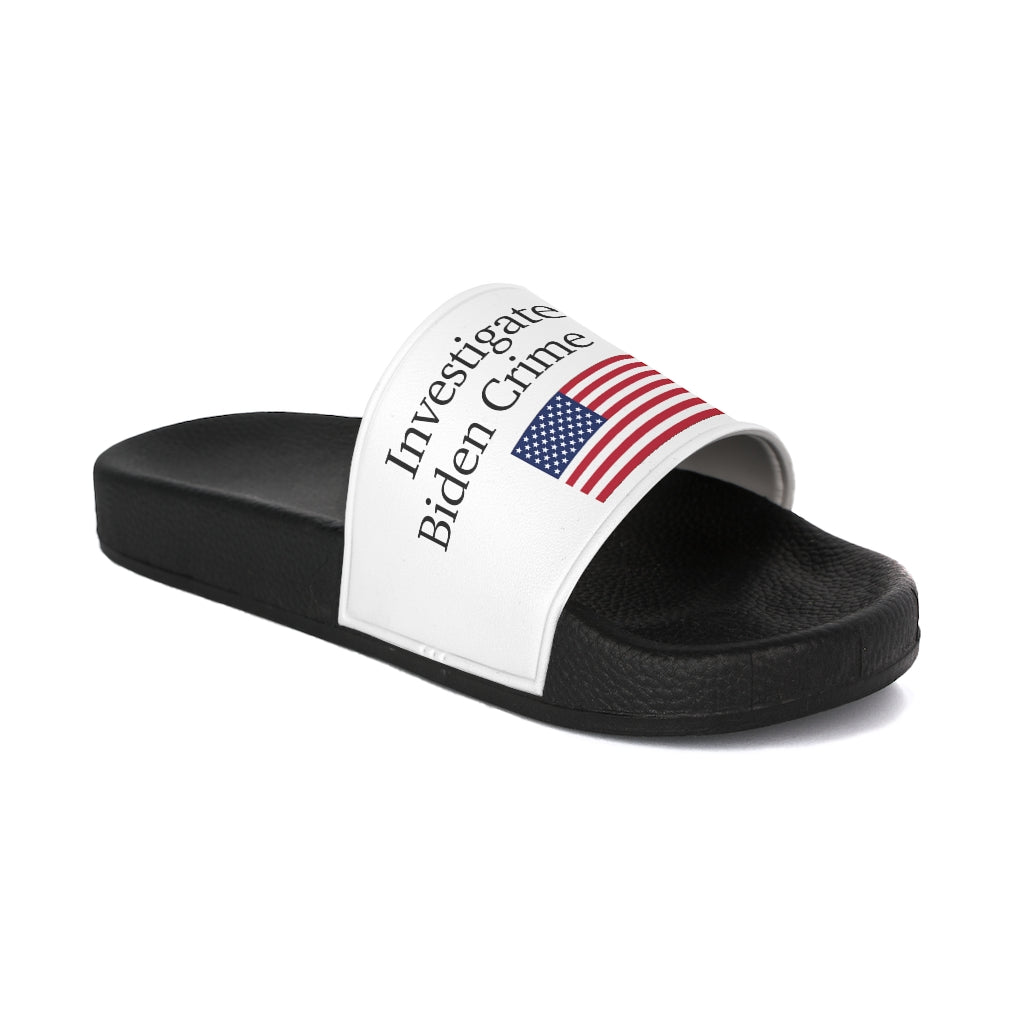 Womens Slide Sandals - Investigate The Biden Crime Family