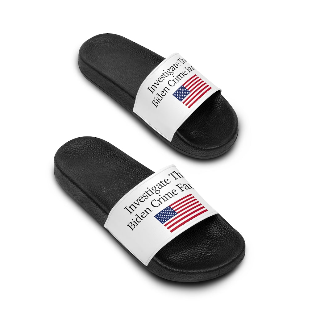 Womens Slide Sandals - Investigate The Biden Crime Family