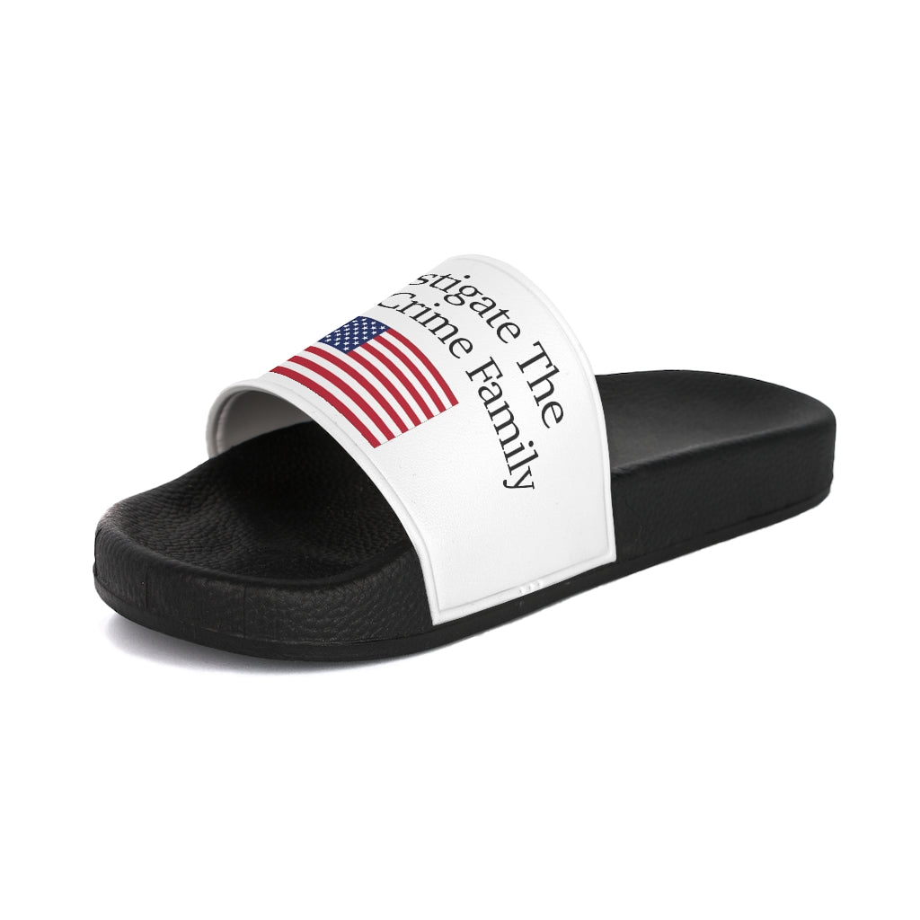 Womens Slide Sandals - Investigate The Biden Crime Family